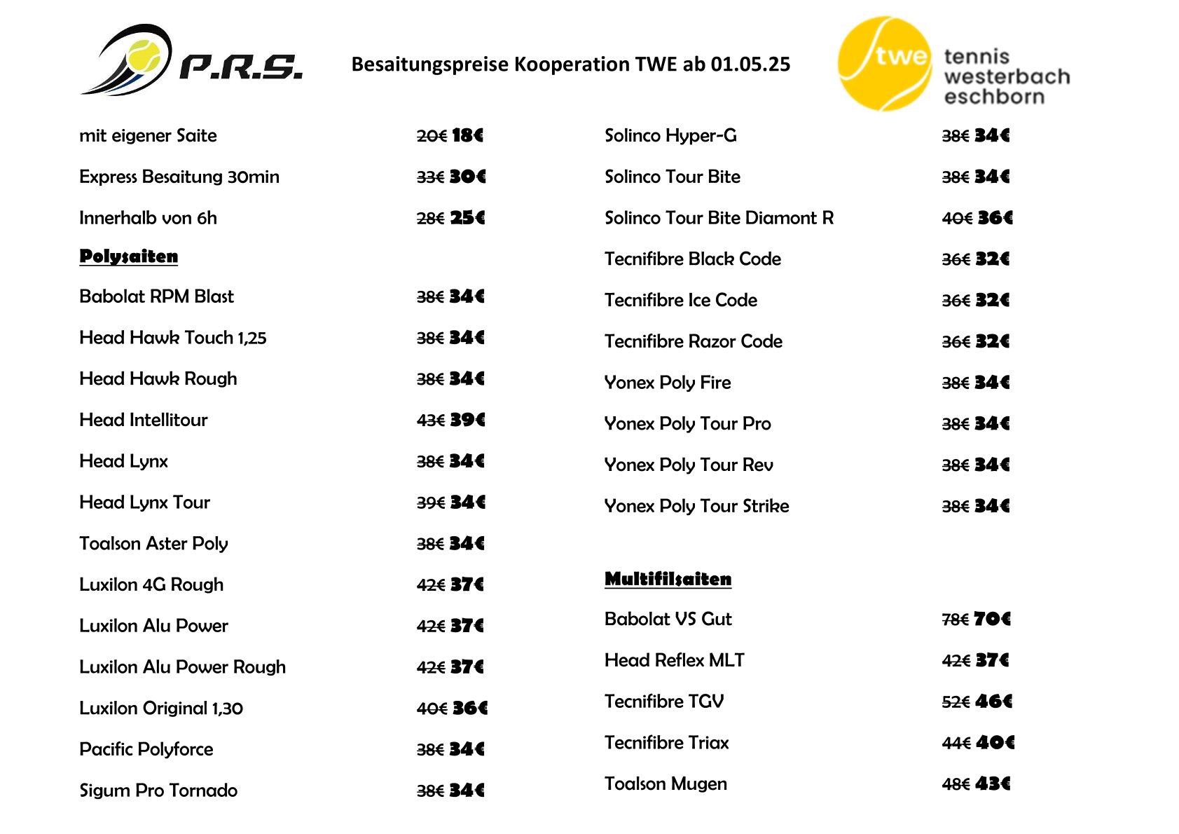 Premium Racket Service Liste